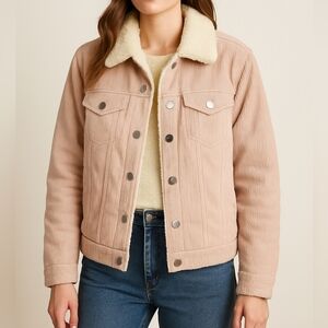 Forever 21 Sherpa Lined Corduroy Jacket Women’s Small Softgirl Pink Cottagecore